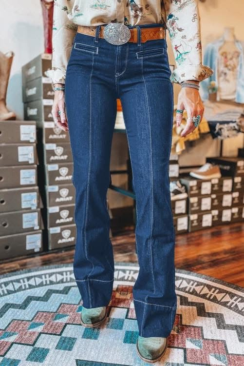 Sail Blue Center Seam Deep Wash Straight Jeans