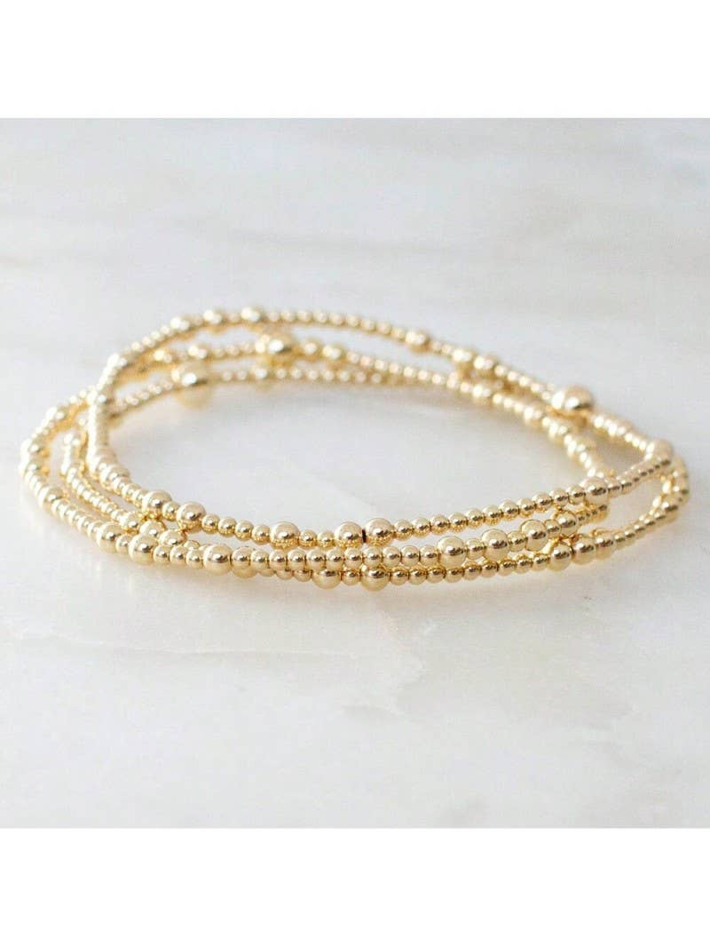 Gold Geaded Layer Bracelet 3/pc Set