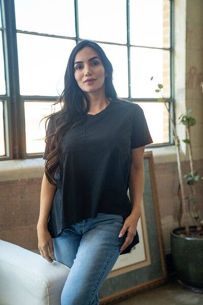 Black Short Sleeve Hi-low Top