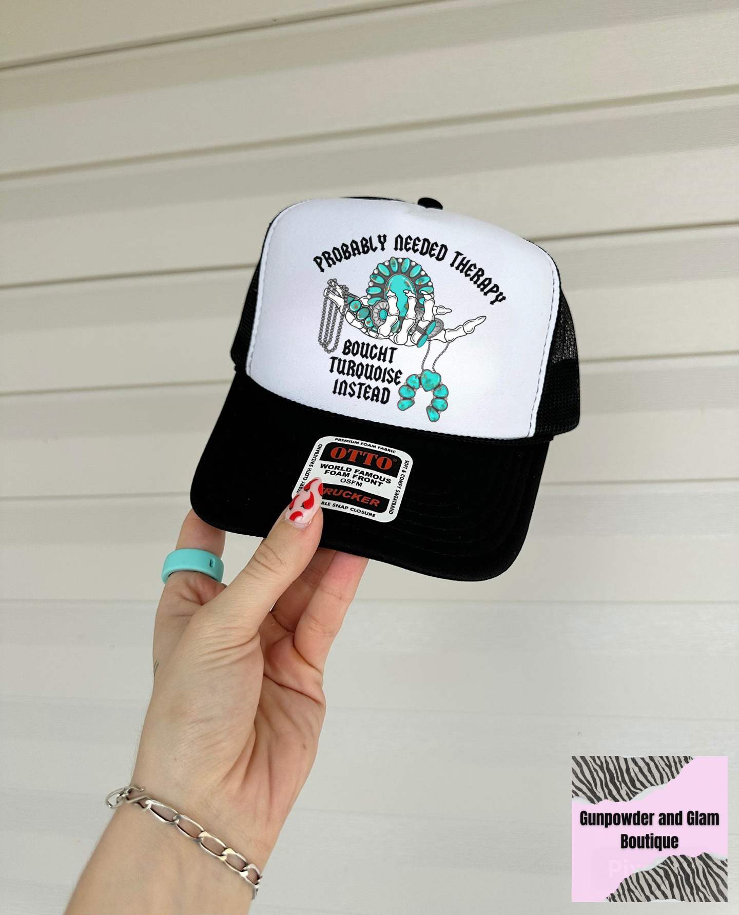 Turquoise & Therapy Trucker Hat (Multiple Color Options)