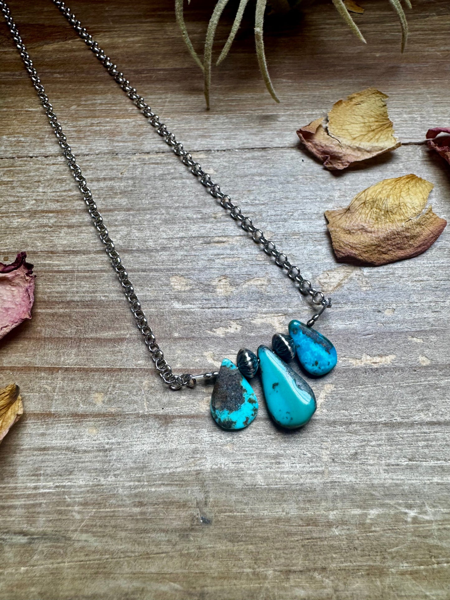 Blue Turquoise and Sterling Silver Pearl Necklace
