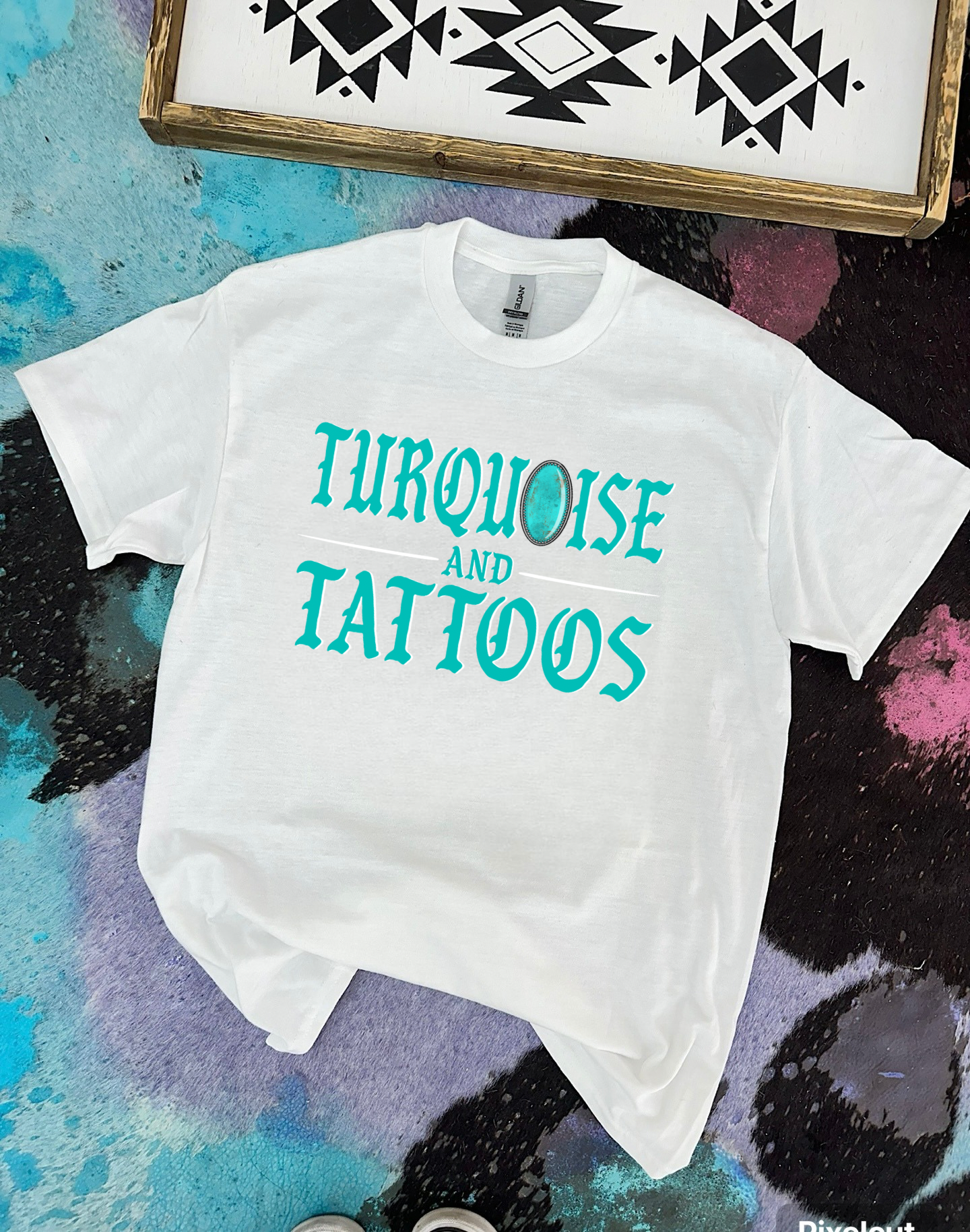 Turquoise & Tattoos tee or crewneck