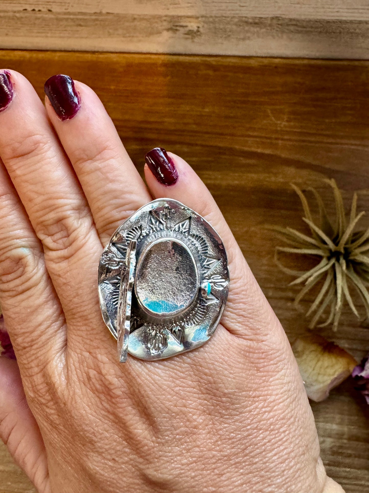 Adjustable Cowboy Hat Ring – Kingman Turquoise – Sterling Silver – Navajo