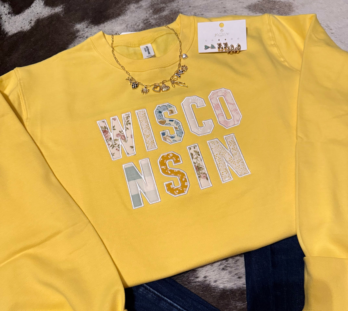 Embroidered Floral Wisconsin Crewneck