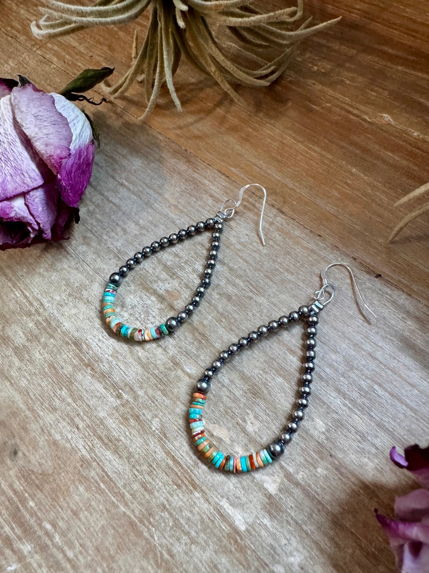 Green & Orange Heishi Earrings – Sterling Silver Pearls