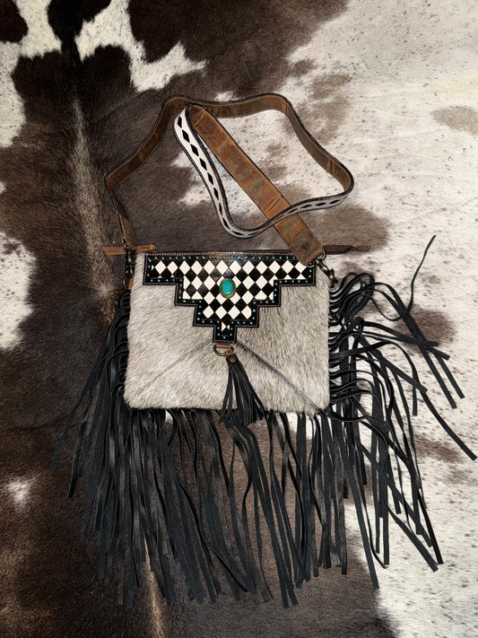 Genuine Leather & Cowhide Checkered Crossbody Purses