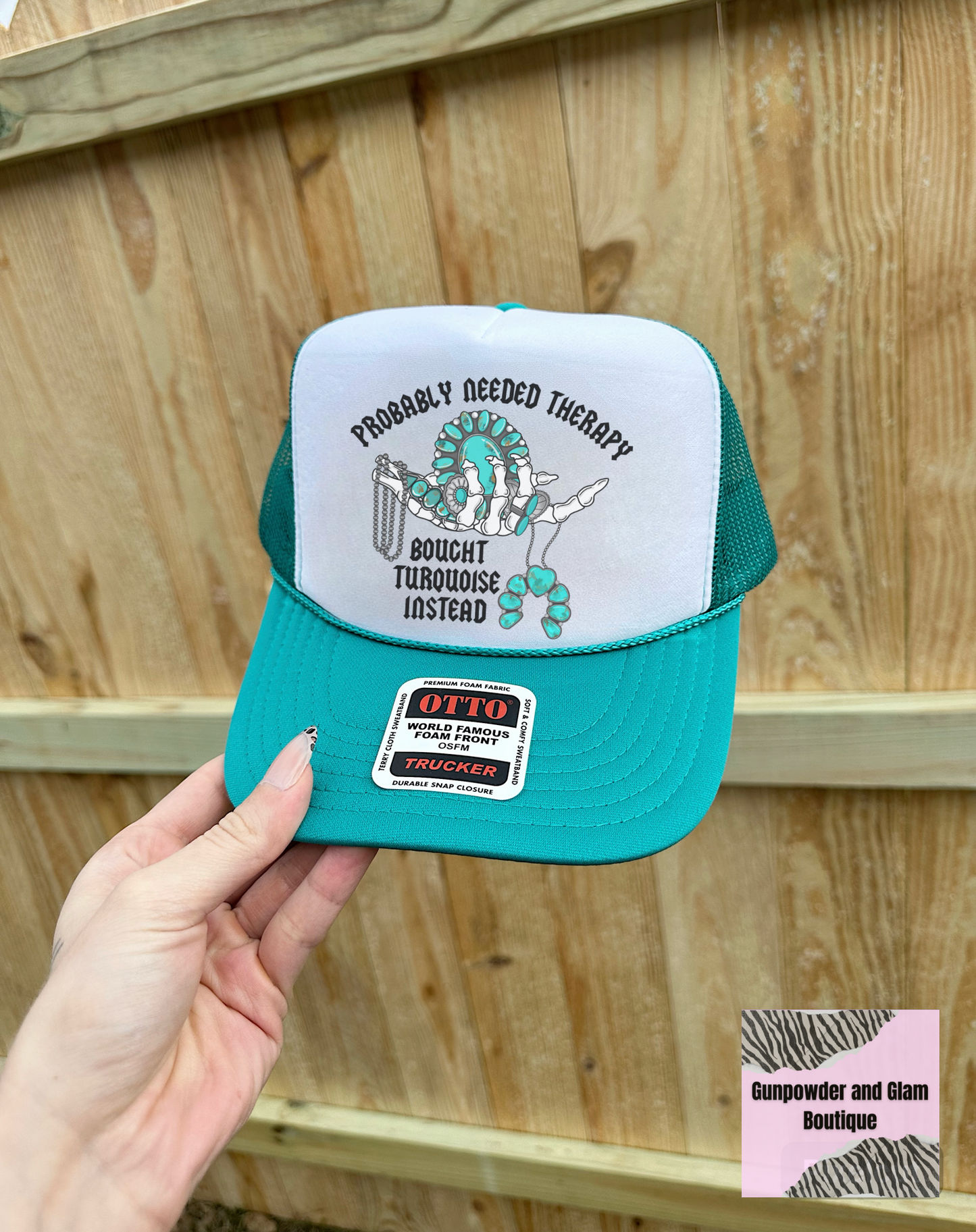 Turquoise & Therapy Trucker Hat (Multiple Color Options)