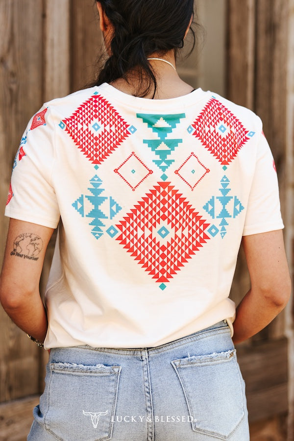 Aztec Printed Short Sleeve Top