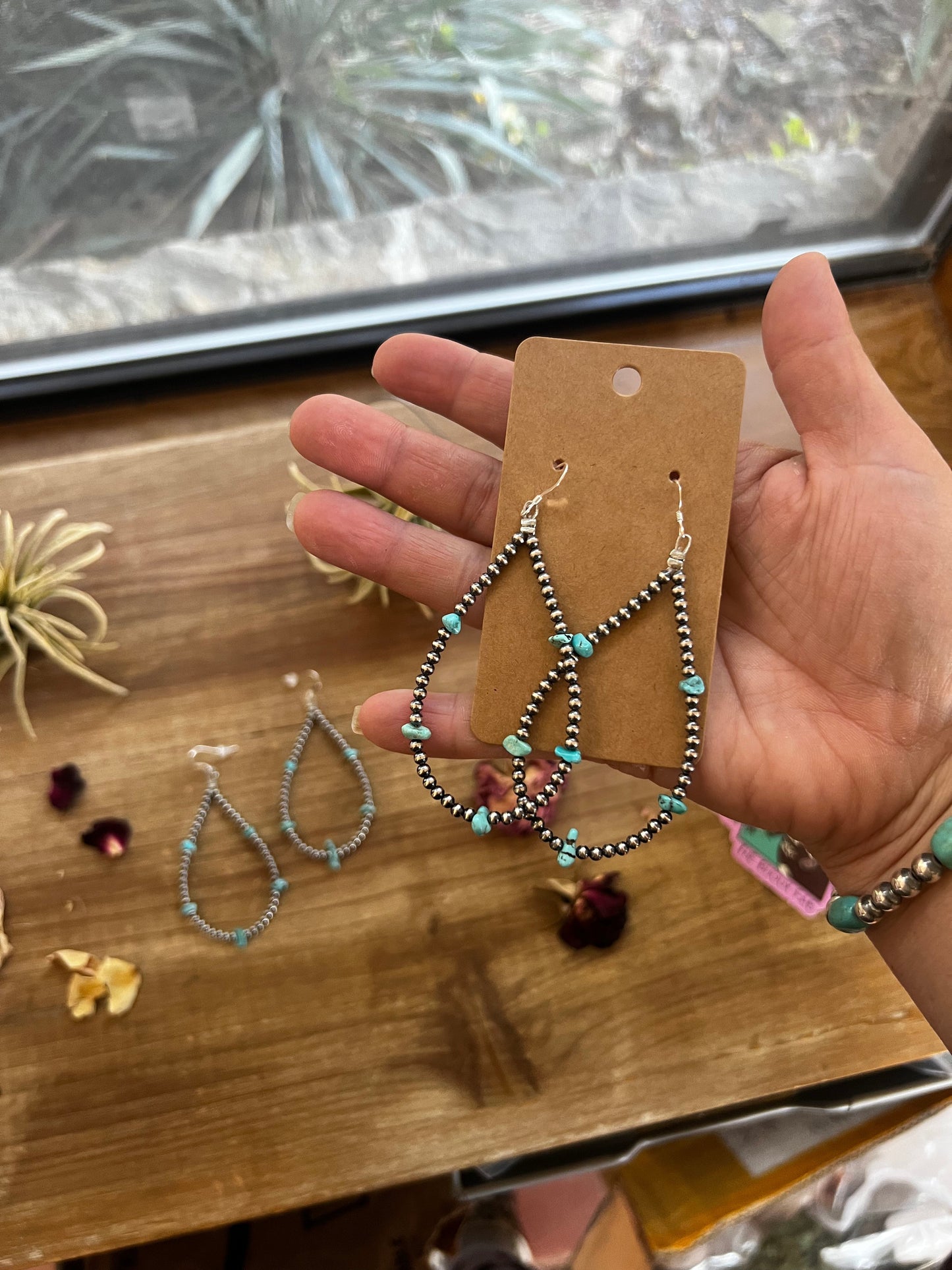 3 mm teardrop earrings Sterling Silver pearls with blue turquoise nuggets