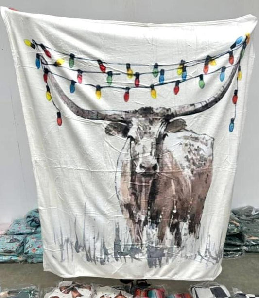 Longhorn Cow Christmas Throw Blanket