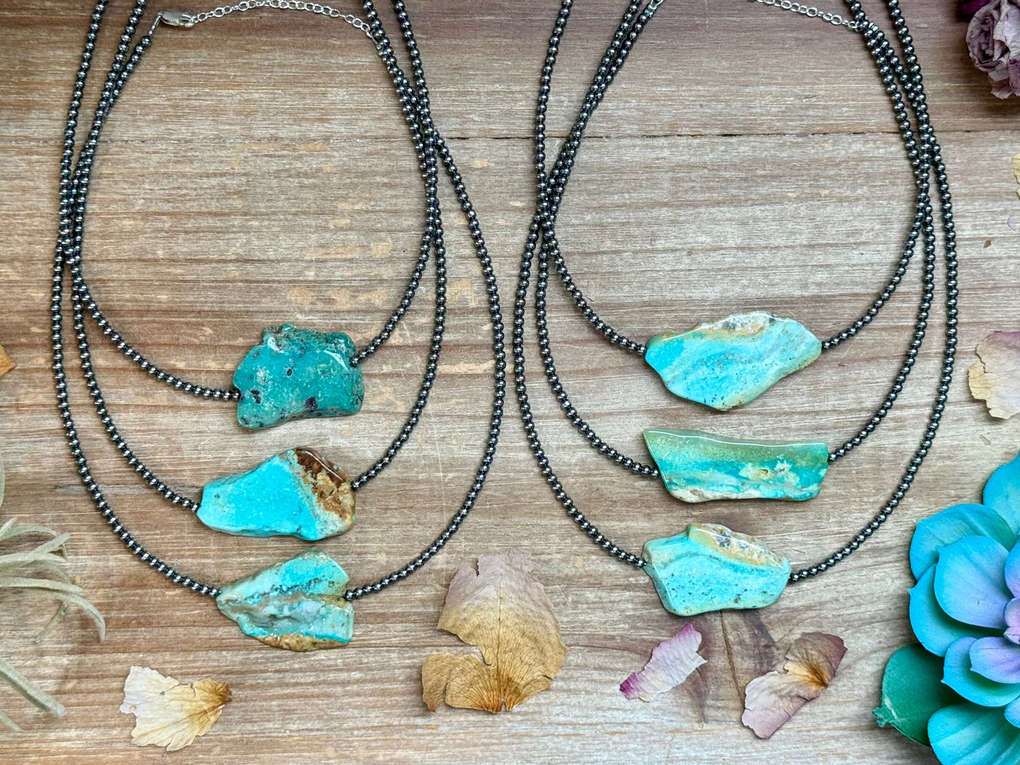 15” Flat Turquoise Necklace – Sterling Silver