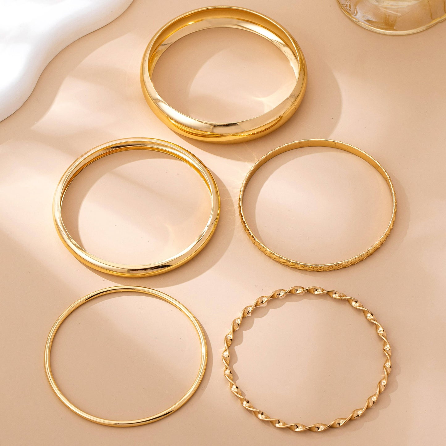 Gold Textured Bangle Stack 5pc Set