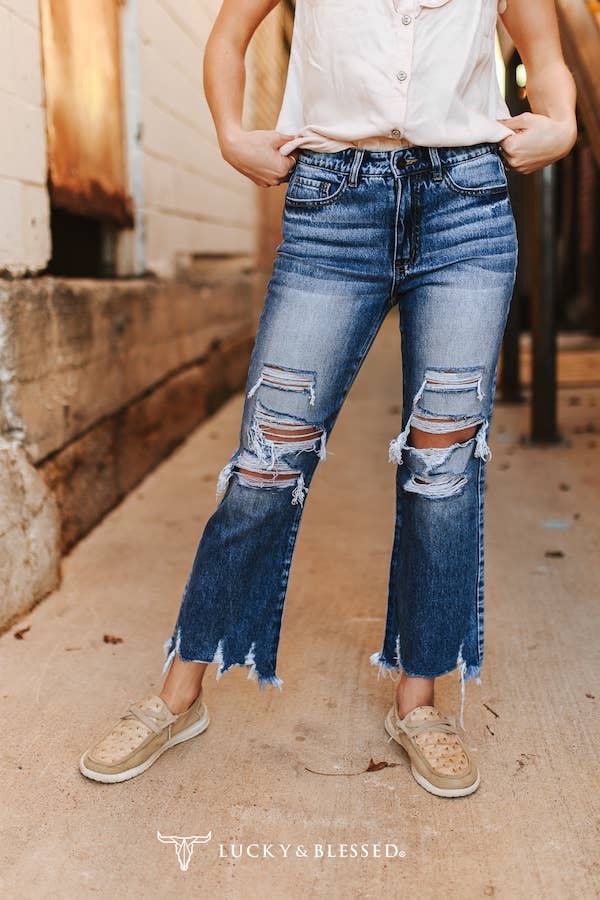 Sadie Mae Distressed Cropped Jeans