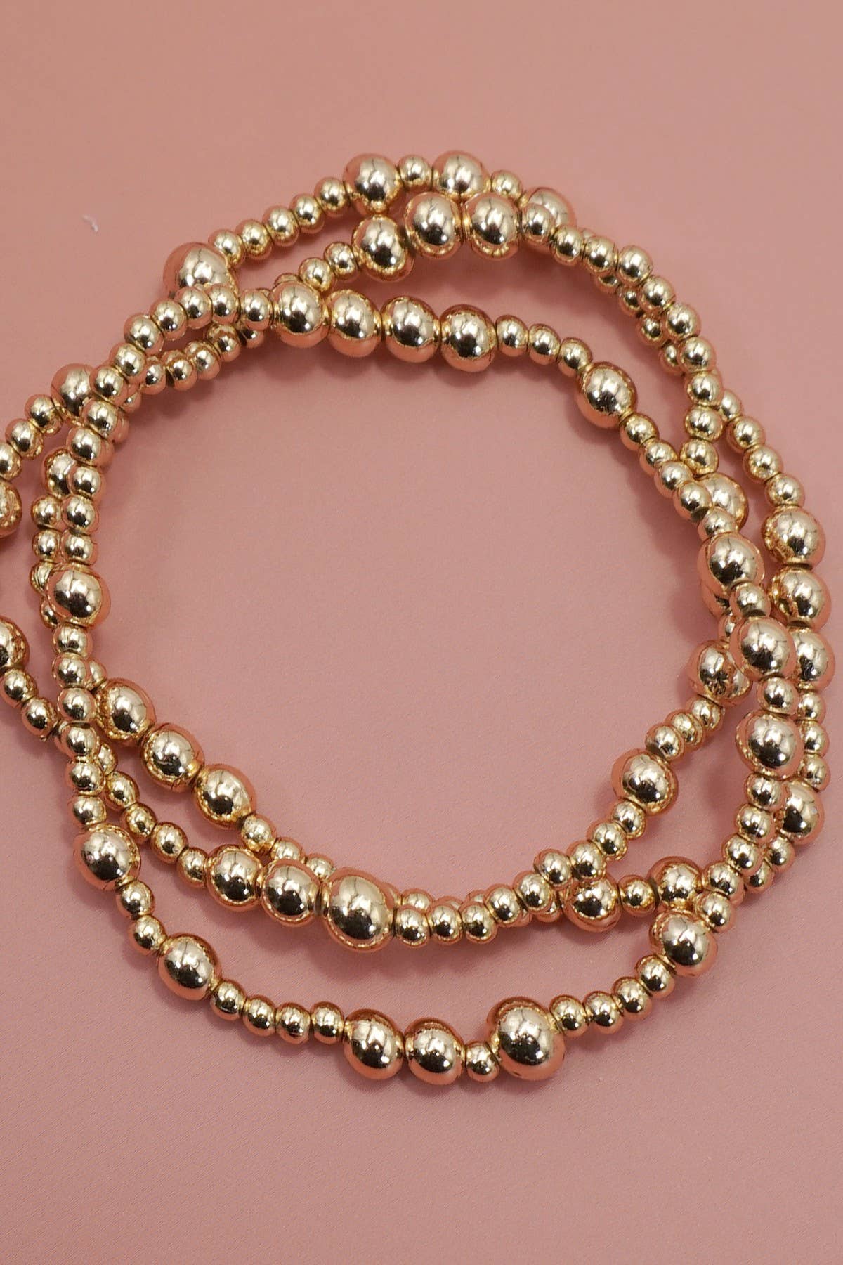 Gold Geaded Layer Bracelet 3/pc Set