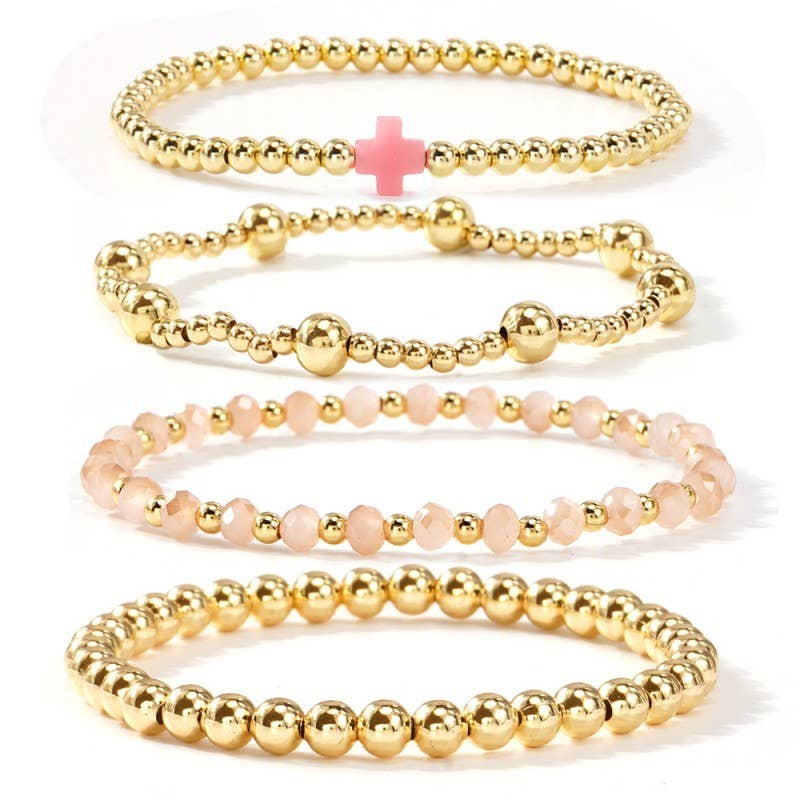 Boho Cross Muli Colorful Beaded Stretch Bracelet 4/pc Set