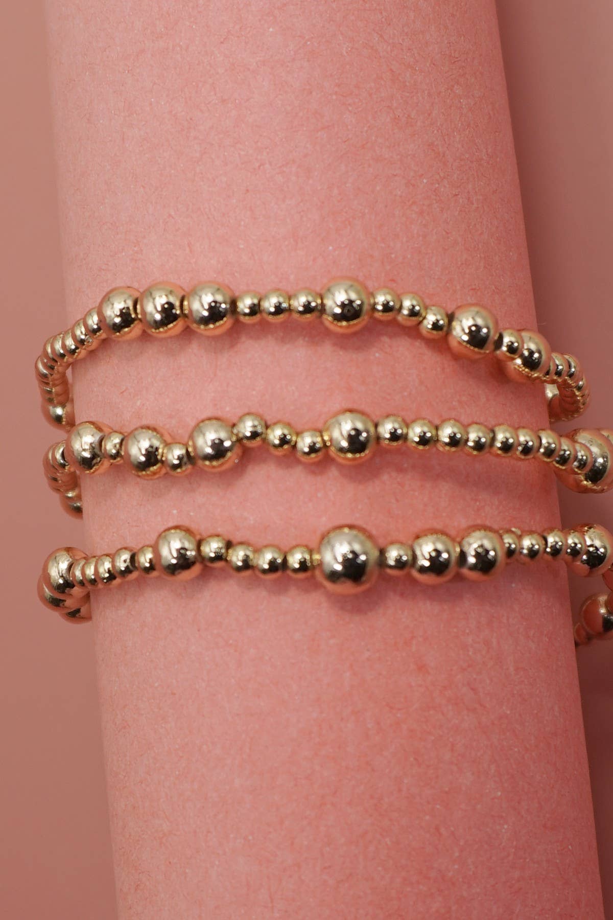 Gold Geaded Layer Bracelet 3/pc Set