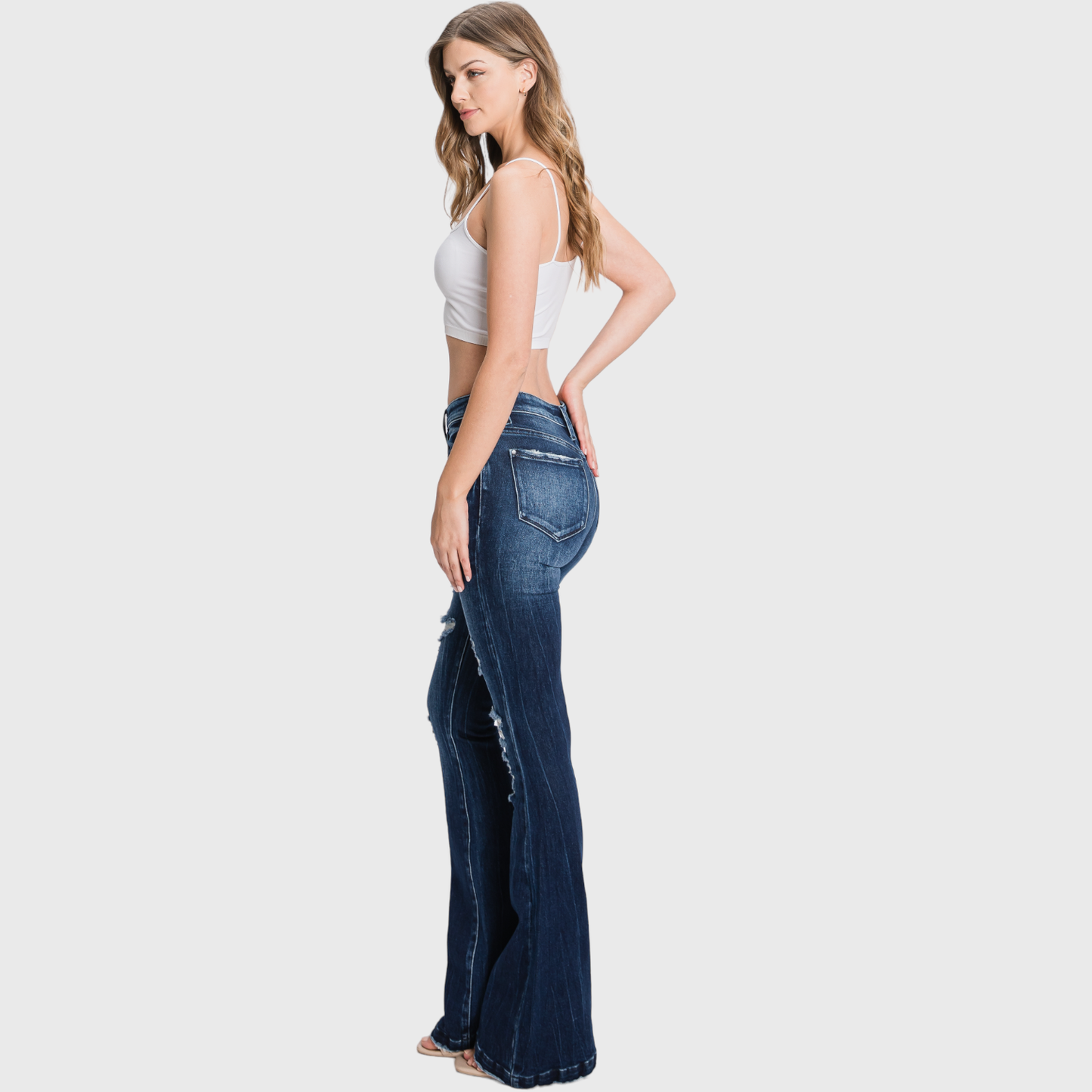 The Country Cutie Distressed Mid-rise Flares