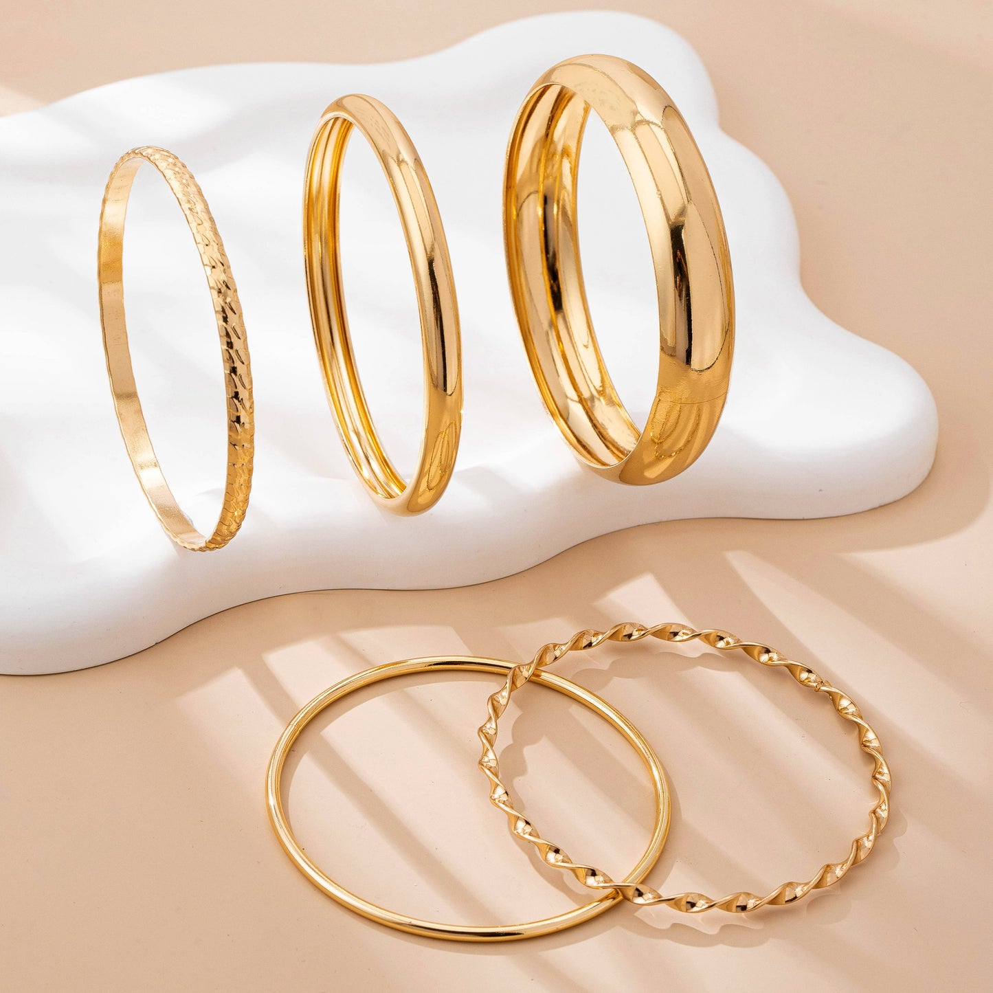 Gold Textured Bangle Stack 5pc Set