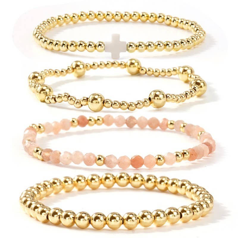 Boho Cross Muli Colorful Beaded Stretch Bracelet 4/pc Set
