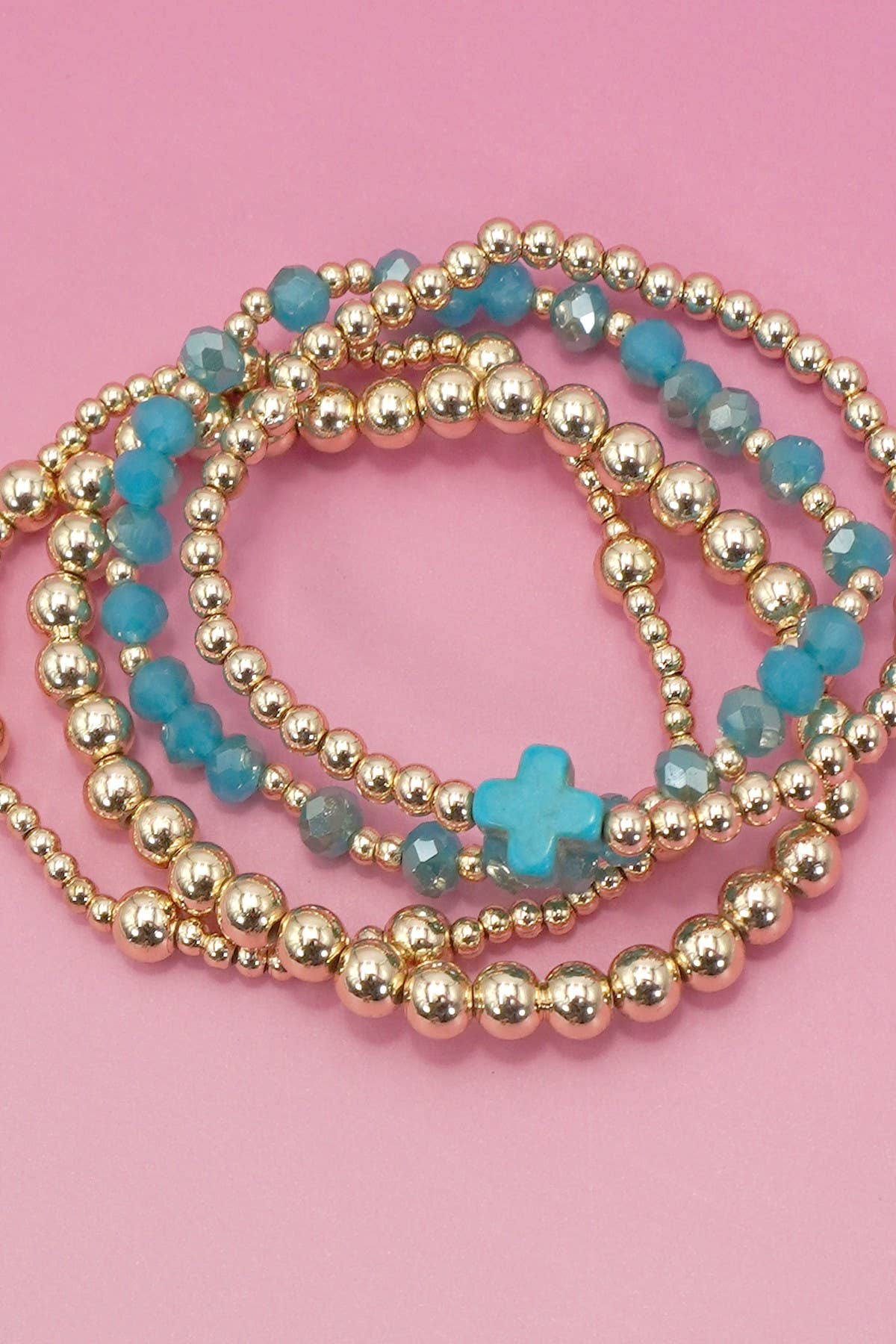 Boho Cross Muli Colorful Beaded Stretch Bracelet 4/pc Set