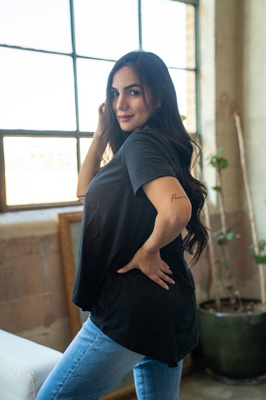 Black Short Sleeve Hi-low Top